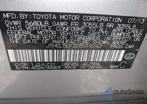 2013 Lexus Ls 460 z USA, uszkodzony, nr VIN JTHCL5EF2D5019042